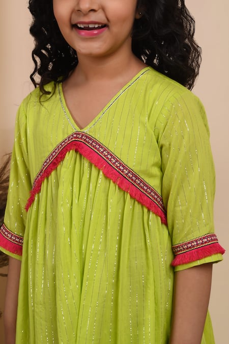 Shop_THE COTTON STAPLE_Green Cotton Lace Basant Kurta And Dhoti Pant Set _Online_at_Aza_Fashions