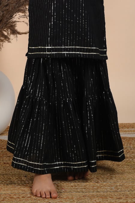 Shop_THE COTTON STAPLE_Black , Satin Tassels Jugnu Woven Kurta And Sharara Set _Online_at_Aza_Fashions