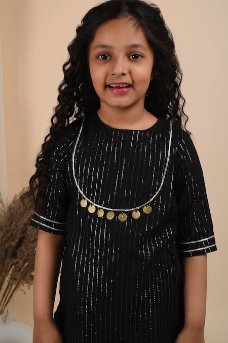 THE COTTON STAPLE_Black , Satin Tassels Jugnu Woven Kurta And Sharara Set _at_Aza_Fashions