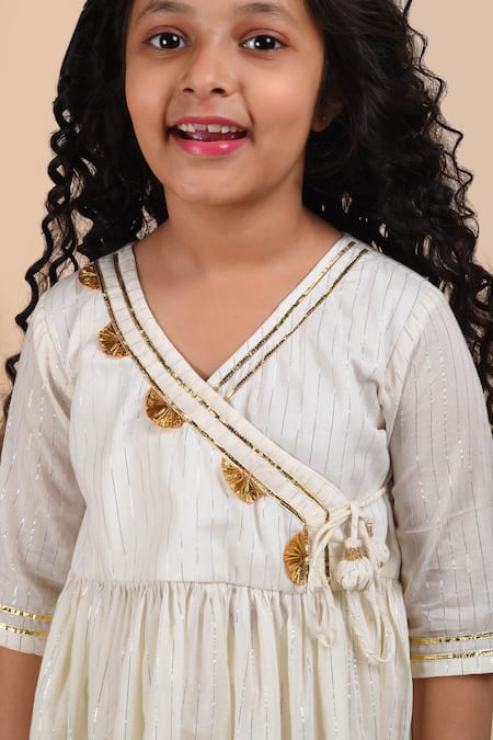 THE COTTON STAPLE_White Cotton Gota Patti Resham Angarkha And Sharara Set _at_Aza_Fashions