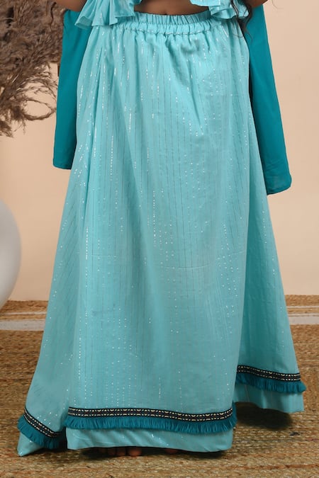 Buy_THE COTTON STAPLE_Blue , Lurex, Satin Gota Patti, Lace Aasma Lehenga And Ruffle Top Set _Online_at_Aza_Fashions