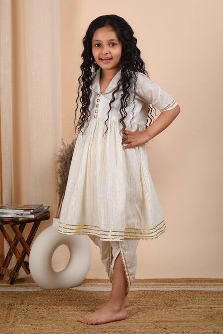 THE COTTON STAPLE_White Cotton Gota Patti Khwaab Kurta And Dhoti Pant Set _Online_at_Aza_Fashions