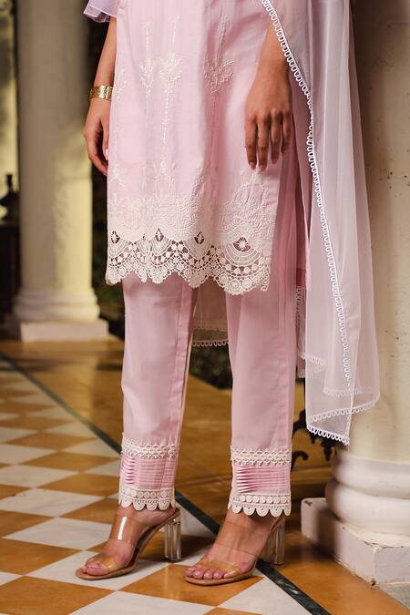 Enaarah_Blue Cotton Ruffle Notched Bloom Kurta_Online_at_Aza_Fashions