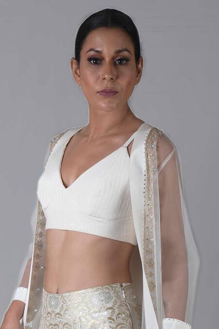 Kavita D_Gold Pure Brocade Embroidered Jacket And Pant Set _Online_at_Aza_Fashions