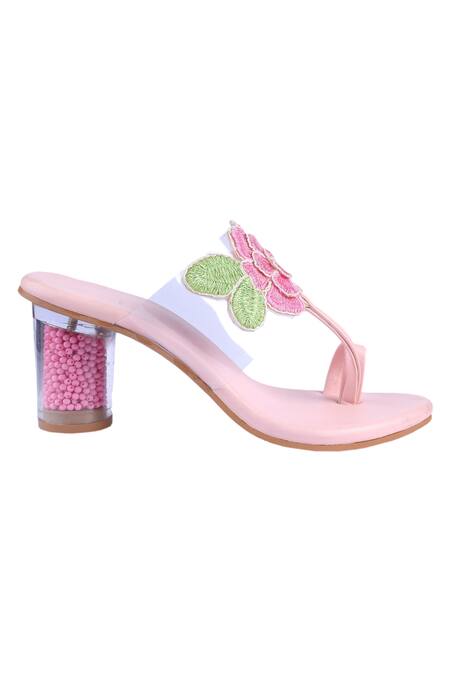 Kanyaadhan By Dhirajaayushi_Pink Embroidery Floral Toe Ring Heels_Online_at_Aza_Fashions