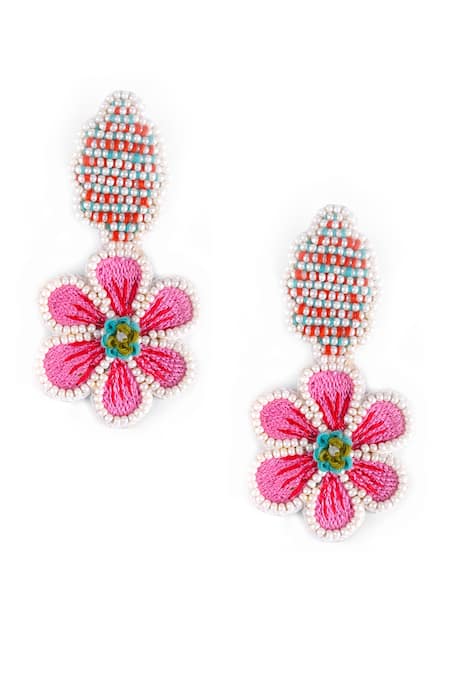 Buy Online Pink colour Floral Design Stud Earrings for Girls and Women –  One Stop Fashion