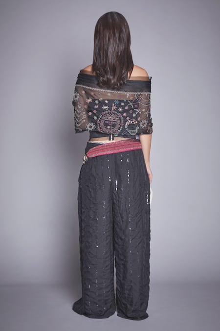Shop Jade By Monica & Karishma Black Organza Wrap Top And Pant Set at Aza Fashions Shop_Jade By Monica & Karishma_Black Organza Wrap Top And Pant Set _at_Aza_Fashions