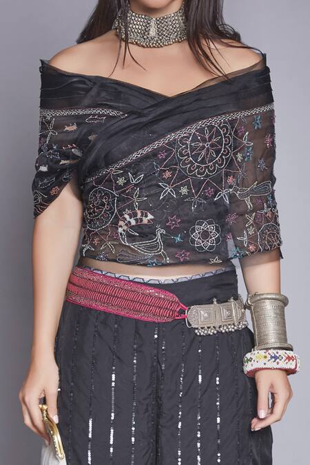 Buy Jade By Monica & Karishma Black Organza Wrap Top And Pant Set Online at Aza Fashions Buy_Jade By Monica & Karishma_Black Organza Wrap Top And Pant Set _Online_at_Aza_Fashions