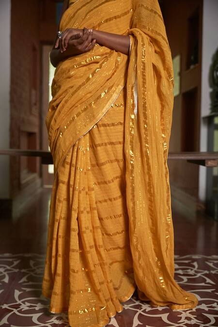Shop Peeli Dori Yellow Saree Chanderi Blouse Fabric Silk Handloom Organic Dyed Online at Aza Fashions Shop_Peeli Dori_Yellow Saree Chanderi Blouse Fabric Silk Handloom Organic Dyed _Online_at_Aza_Fashions