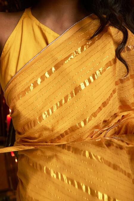 Peeli Dori Yellow Saree Chanderi Blouse Fabric Silk Handloom Organic Dyed at Aza Fashions Peeli Dori_Yellow Saree Chanderi Blouse Fabric Silk Handloom Organic Dyed _at_Aza_Fashions