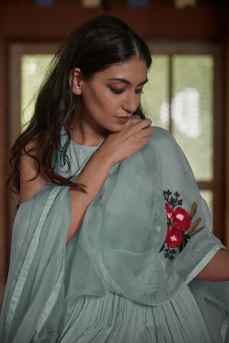 Peeli Dori Blue Rose Fibre Cotton Dupatta Silk Organza Round Dyed Anarkali With Online at Aza Fashions Peeli Dori_Blue Rose Fibre Cotton Dupatta Silk Organza Round Dyed Anarkali With _Online_at_Aza_Fashions