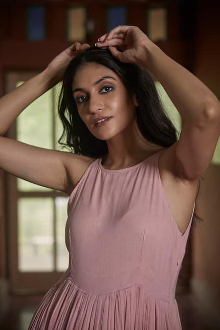 Shop Peeli Dori Pink Rose Fibre Cotton Dupatta Silk Organza Round Dyed Anarkali With Online at Aza Fashions Shop_Peeli Dori_Pink Rose Fibre Cotton Dupatta Silk Organza Round Dyed Anarkali With _Online_at_Aza_Fashions