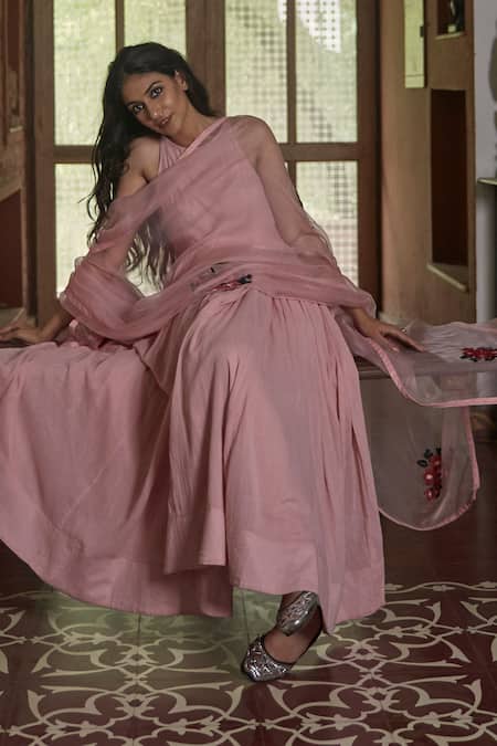 Buy Peeli Dori Pink Rose Fibre Cotton Dupatta Silk Organza Round Dyed Anarkali With Online at Aza Fashions Buy_Peeli Dori_Pink Rose Fibre Cotton Dupatta Silk Organza Round Dyed Anarkali With _Online_at_Aza_Fashions