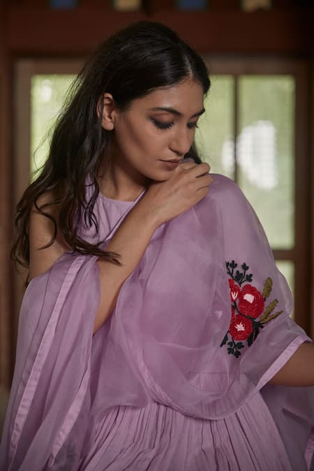 Shop Peeli Dori Purple Rose Fibre Cotton Dupatta Silk Organza Round Dyed Anarkali With at Aza Fashions Shop_Peeli Dori_Purple Rose Fibre Cotton Dupatta Silk Organza Round Dyed Anarkali With _at_Aza_Fashions