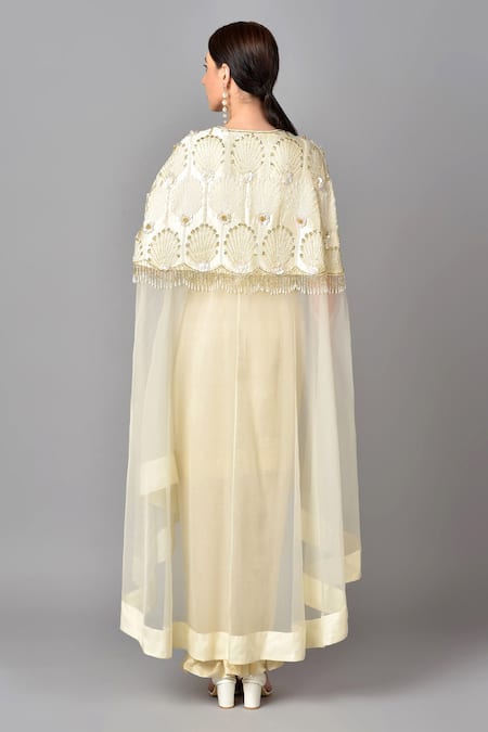 Shop Keith Gomes White Silk, Organza, Georgette Round Embroidered Cape And Skirt Set at Aza Fashions Shop_Keith Gomes_White Silk, Organza, Georgette Round Embroidered Cape And Skirt Set _at_Aza_Fashions