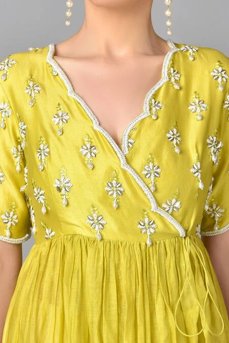 Shop Keith Gomes Green Chanderi, Silk, Chiffon Crush V Neck Tunic And Sharara Set Online at Aza Fashions Shop_Keith Gomes_Green Chanderi, Silk, Chiffon Crush V Neck Tunic And Sharara Set _Online_at_Aza_Fashions