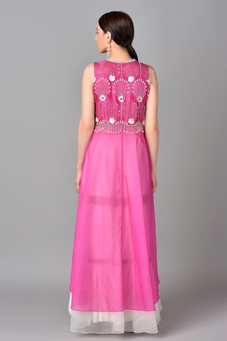 Shop Keith Gomes Pink Silk, Organza, Net, Georgette V Neck Embroidered Kurta Set at Aza Fashions Shop_Keith Gomes_Pink Silk, Organza, Net, Georgette V Neck Embroidered Kurta Set _at_Aza_Fashions
