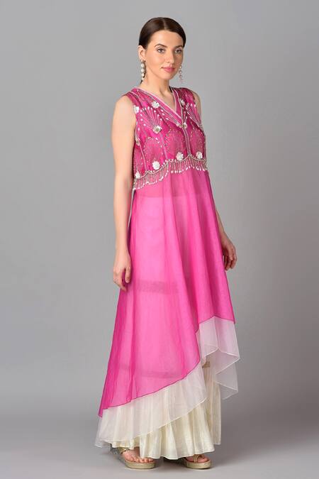 Buy Keith Gomes Pink Silk, Organza, Net, Georgette V Neck Embroidered Kurta Set Online at Aza Fashions Buy_Keith Gomes_Pink Silk, Organza, Net, Georgette V Neck Embroidered Kurta Set _Online_at_Aza_Fashions