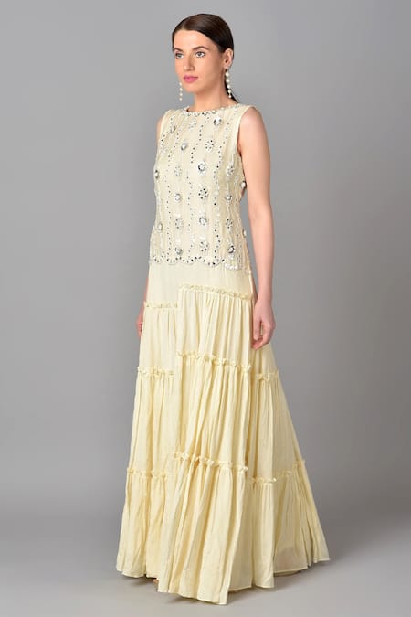 Buy Keith Gomes White Chanderi Silk, Cotton Chiffon Round Embroidered Gown Online at Aza Fashions Buy_Keith Gomes_White Chanderi Silk, Cotton Chiffon Round Embroidered Gown _Online_at_Aza_Fashions