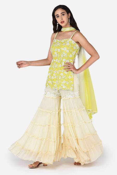 Buy Keith Gomes White Net, Georgette Sweetheart Neck Embroidered Kurta Sharara Set Online at Aza Fashions Buy_Keith Gomes_White Net, Georgette Sweetheart Neck Embroidered Kurta Sharara Set _Online_at_Aza_Fashions