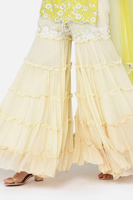 Shop Keith Gomes White Net, Georgette Sweetheart Neck Embroidered Kurta Sharara Set Online at Aza Fashions Shop_Keith Gomes_White Net, Georgette Sweetheart Neck Embroidered Kurta Sharara Set _Online_at_Aza_Fashions