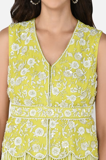 Keith Gomes_Green Georgette, Chanderi Silk V Neck Embroidered Lehenga And Kurta Set_at_Aza_Fashions