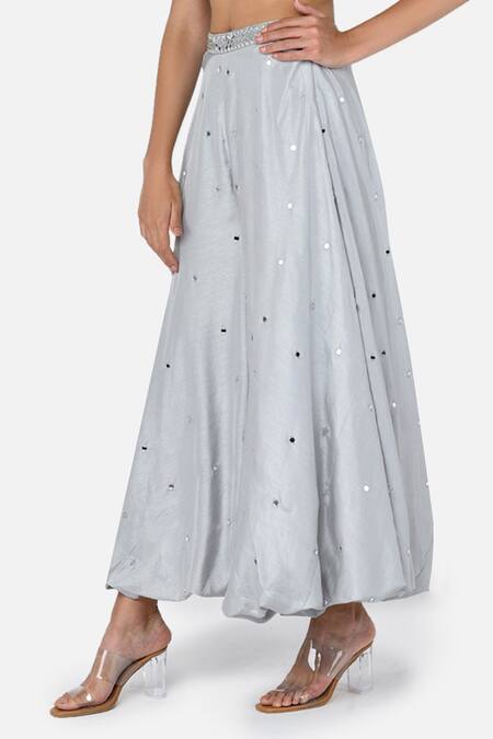 Shop_Keith Gomes_White Chanderi Silk Round Embroidered Crop Top And Palazzo Set_Online_at_Aza_Fashions