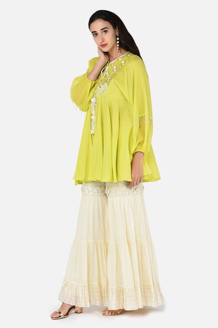 Buy Keith Gomes White Cotton Chiffon Notched Hand Embroidered Tunic And Palazzo Set Online at Aza Fashions Buy_Keith Gomes_White Cotton Chiffon Notched Hand Embroidered Tunic And Palazzo Set _Online_at_Aza_Fashions