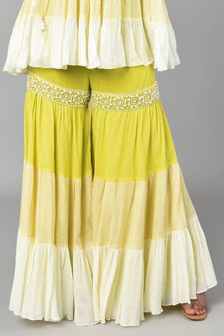 Keith Gomes_Green Chiffon Crepe Bugle And Round Embellished Tunic With Sharara_at_Aza_Fashions