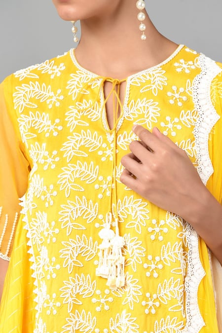 Keith Gomes_Yellow Chanderi , Cotton And Net Bugle & Kurta Palazzo Set_at_Aza_Fashions