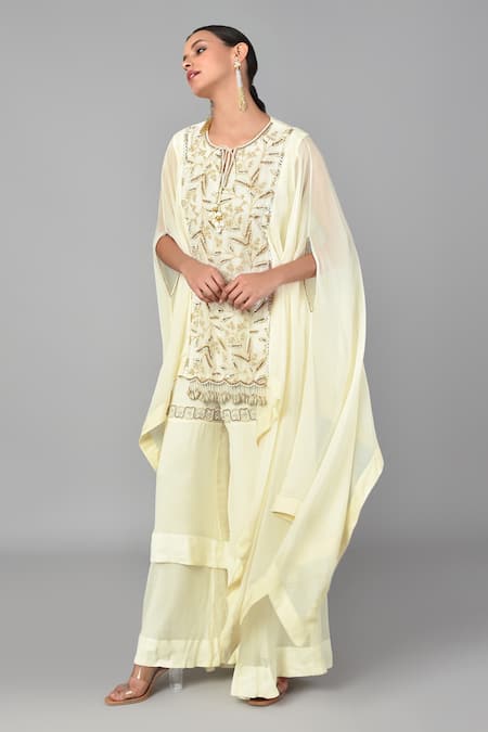 Keith Gomes_White Georgette And Organza Sequin & Beads, Zari Embroidered Tunic & Sharara Set_Online_at_Aza_Fashions