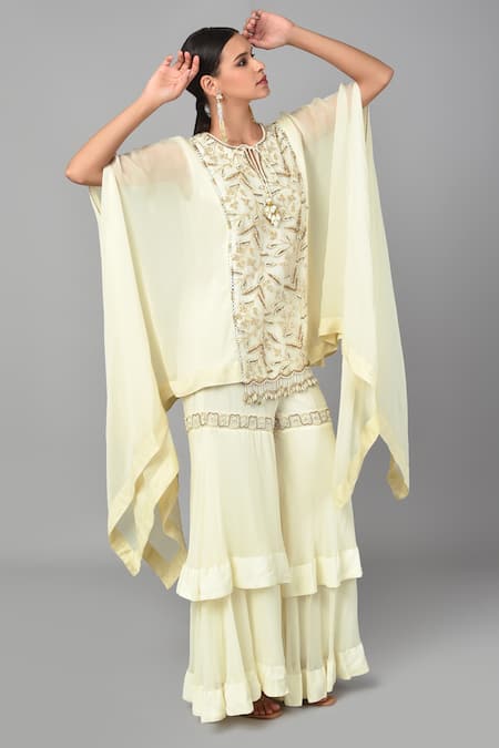 Shop_Keith Gomes_White Georgette And Organza Sequin & Beads, Zari Embroidered Tunic & Sharara Set_Online_at_Aza_Fashions
