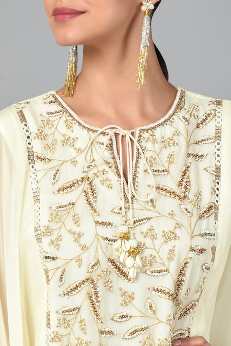 Keith Gomes_White Georgette And Organza Sequin & Beads, Zari Embroidered Tunic & Sharara Set_at_Aza_Fashions