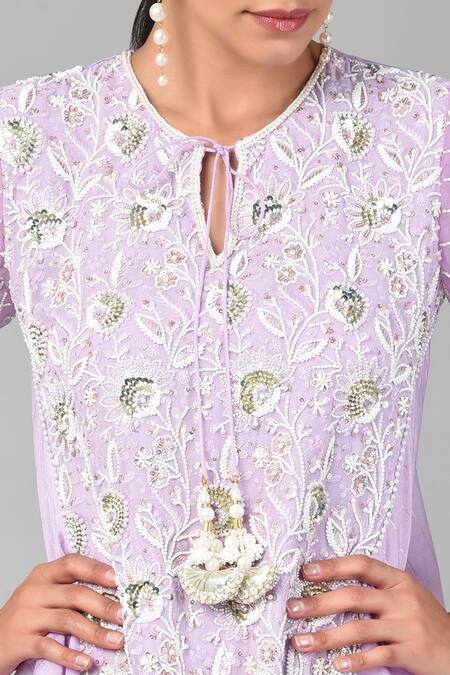 Shop_Keith Gomes_Purple Georgette, Organza And Chanderi Silk Pearl, Embroidered Tunic & Palazzo Set_Online_at_Aza_Fashions