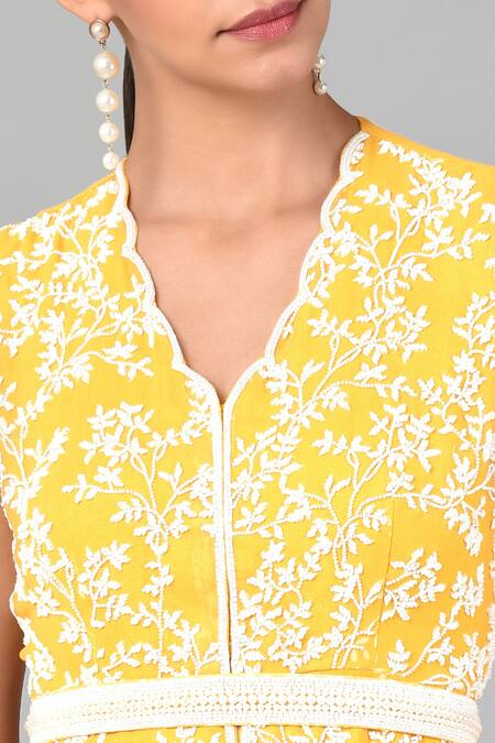 Keith Gomes_Yellow Georgette Mirror And Beads V Neck Embroidered Tunic & Sharara Set_at_Aza_Fashions