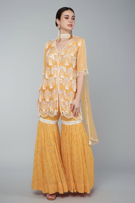 Keith Gomes Embroidered Tunic Gharara Set 