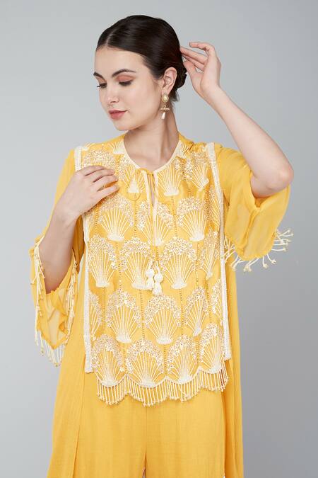 Shop_Keith Gomes_Orange Cotton Crush Beads And Flower Sequins Embroidered Tunic & Gharara Set_Online_at_Aza_Fashions