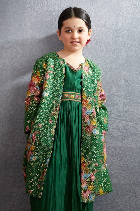 Torani_Green Jersey, Handloom , Sequins, Panna Qasiba Sitara Chogha Set _Online_at_Aza_Fashions