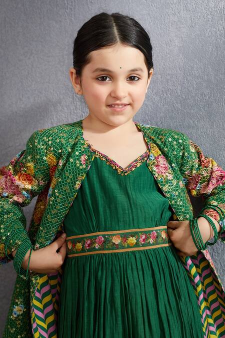 Buy_Torani_Green Jersey, Handloom , Sequins, Panna Qasiba Sitara Chogha Set _Online_at_Aza_Fashions