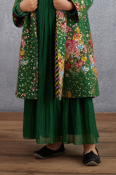 Torani_Green Jersey, Handloom , Sequins, Panna Qasiba Sitara Chogha Set _at_Aza_Fashions