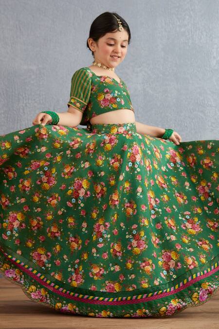 Torani_Green Handloom , , Satin, Chanderi Panna Mumtaz Lehenga Set _Online_at_Aza_Fashions