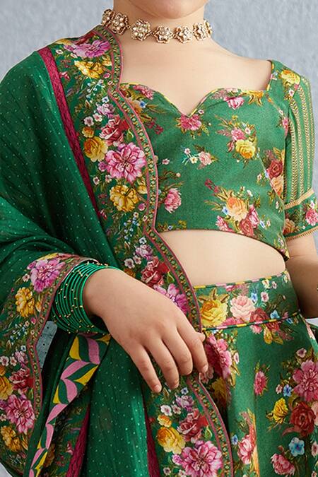 Shop_Torani_Green Handloom , , Satin, Chanderi Panna Mumtaz Lehenga Set _Online_at_Aza_Fashions