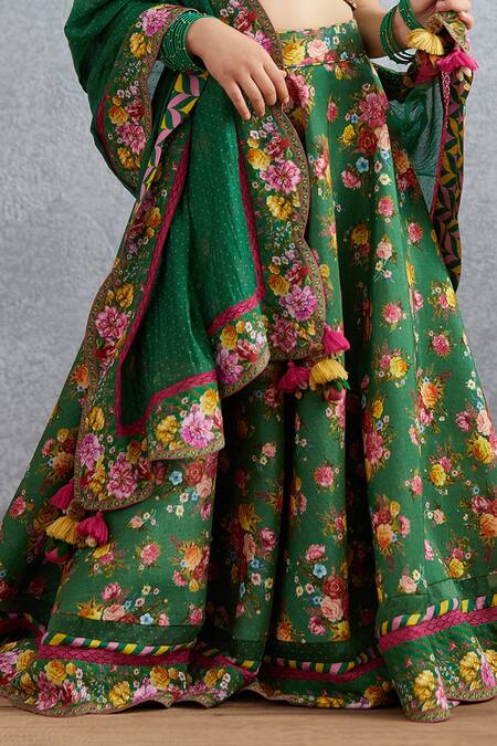 Torani_Green Handloom , , Satin, Chanderi Panna Mumtaz Lehenga Set _at_Aza_Fashions