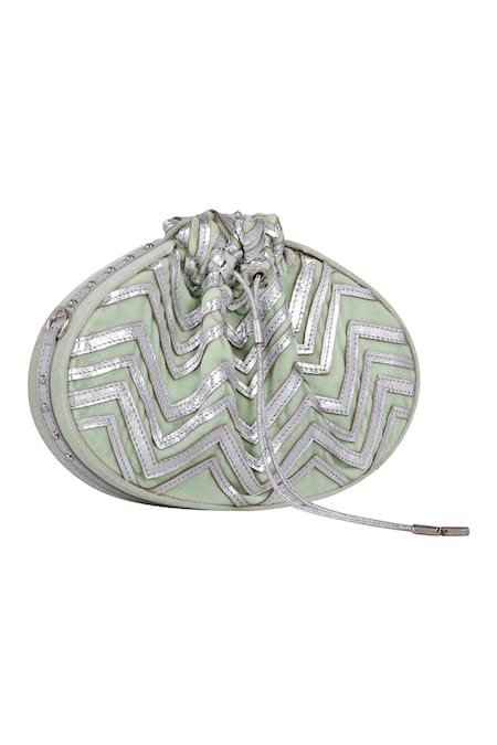 Kaeros Green Embroidered Velvet Potli Bag