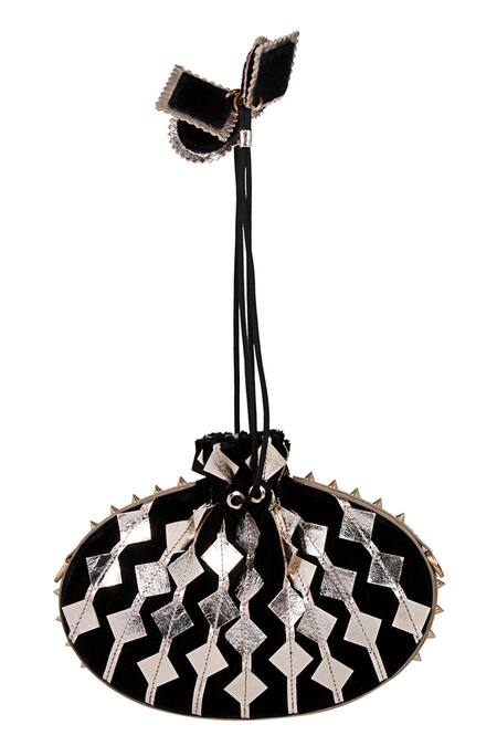 Shop Kaeros Black Embroidered Velvet Potli Bag Online at Aza Fashions Shop_Kaeros_Black Embroidered Velvet Potli Bag_Online_at_Aza_Fashions