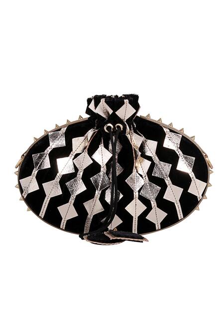 Kaeros Black Embroidered Velvet Potli Bag at Aza Fashions Kaeros_Black Embroidered Velvet Potli Bag_at_Aza_Fashions