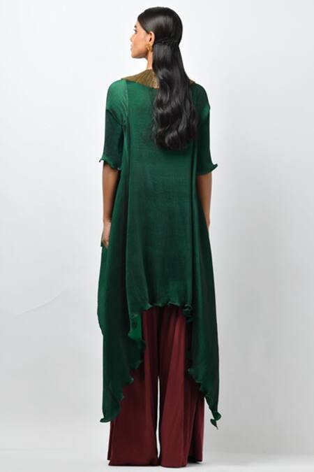 Shop Kiran Uttam Ghosh Green Pleated Embroidered Tunic at Aza Fashions Shop_Kiran Uttam Ghosh_Green Pleated Embroidered Tunic_at_Aza_Fashions