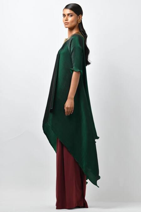 Kiran Uttam Ghosh Green Pleated Embroidered Tunic Online at Aza Fashions Kiran Uttam Ghosh_Green Pleated Embroidered Tunic_Online_at_Aza_Fashions