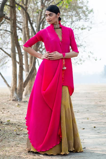 Kiran Uttam Ghosh Pleated Asymmetric Wrap Tunic 