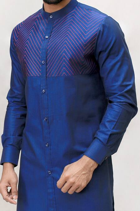 Kaha_Blue Cotton Embroidered Shirt Kurta_Online_at_Aza_Fashions